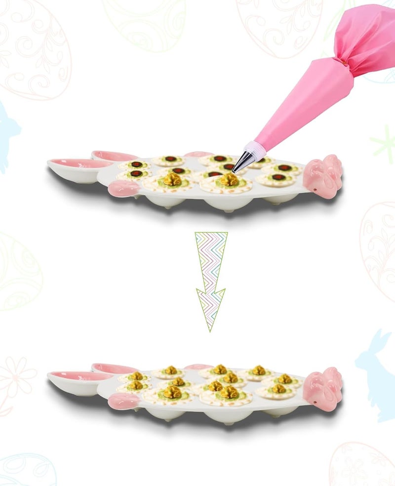 AceList Ceramic Deviled Egg Platter with 12 Slots, Cute Thanksgiving Serving Tray for Appetizers, Holiday Table Decor, Includes Piping Tools for Easy Filling - Image 5